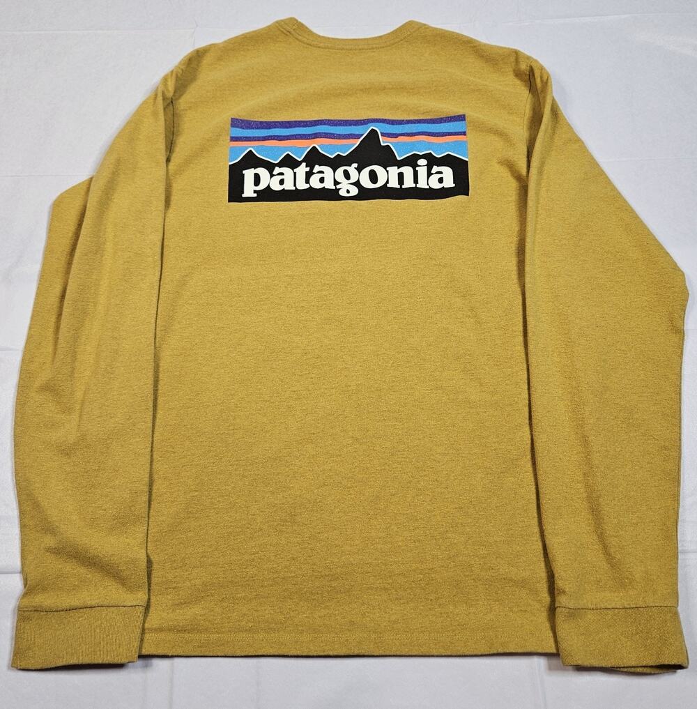 Patagonia Mens M P-6 Logo Responsibili-Tee Long Sleeve Yellow Gold Recycled